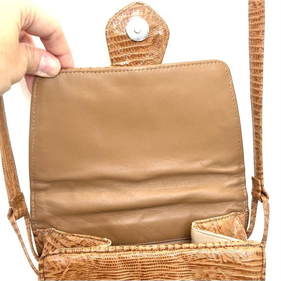 SHARIF Made in USA Python Leather & Fabric Crossbody Bag Brown/Beige EUC - Picture 11 of 14